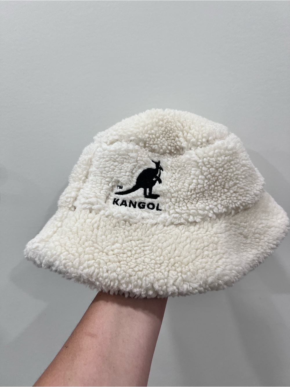 Kangol x H&M Cream Sherpa Teddy Bucket Hat Embroidered Logo M/L